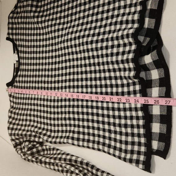 J Jill Sweater Black Gingham Reversable Crew Neck Long Sleeve Farmhouse Size M - Picture 12 of 13